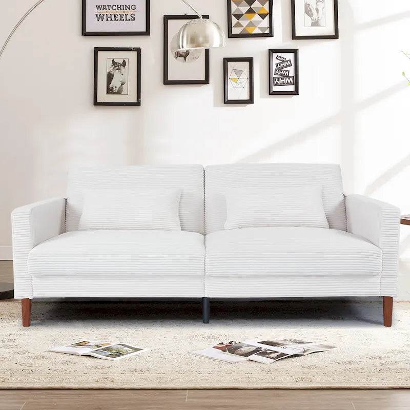 Corduroy 2-Seater Loveseat with Solid Wood Frame – Orange / Multi-color / Black / Beige / Grey