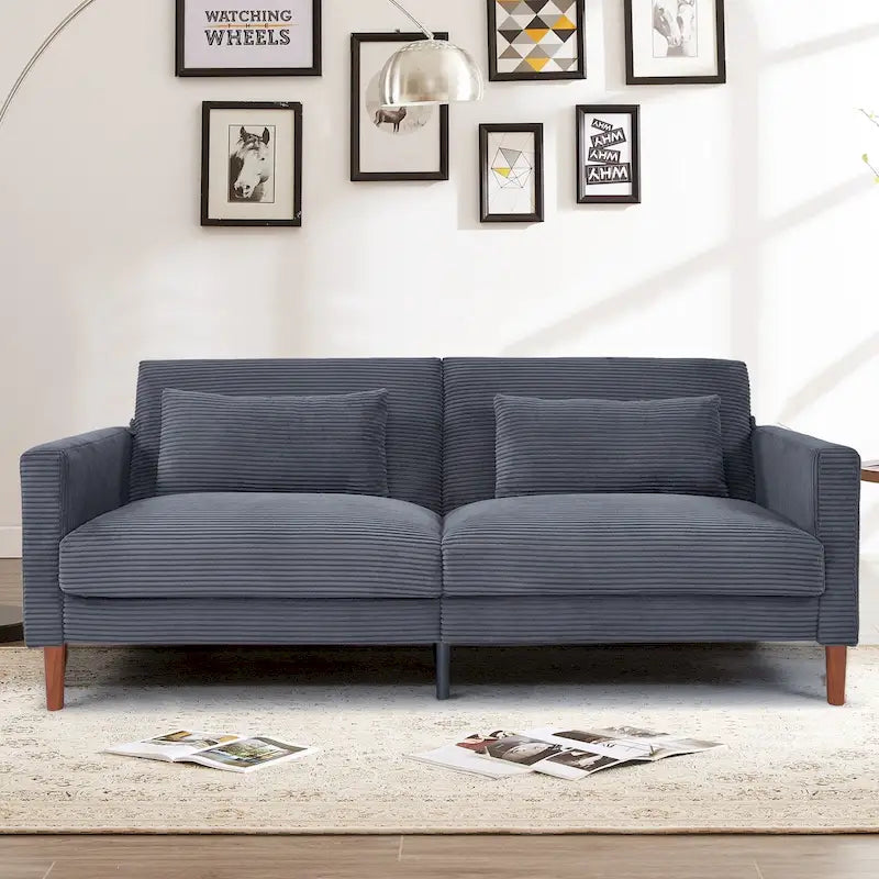 Corduroy 2-Seater Loveseat with Solid Wood Frame – Orange / Multi-color / Black / Beige / Grey