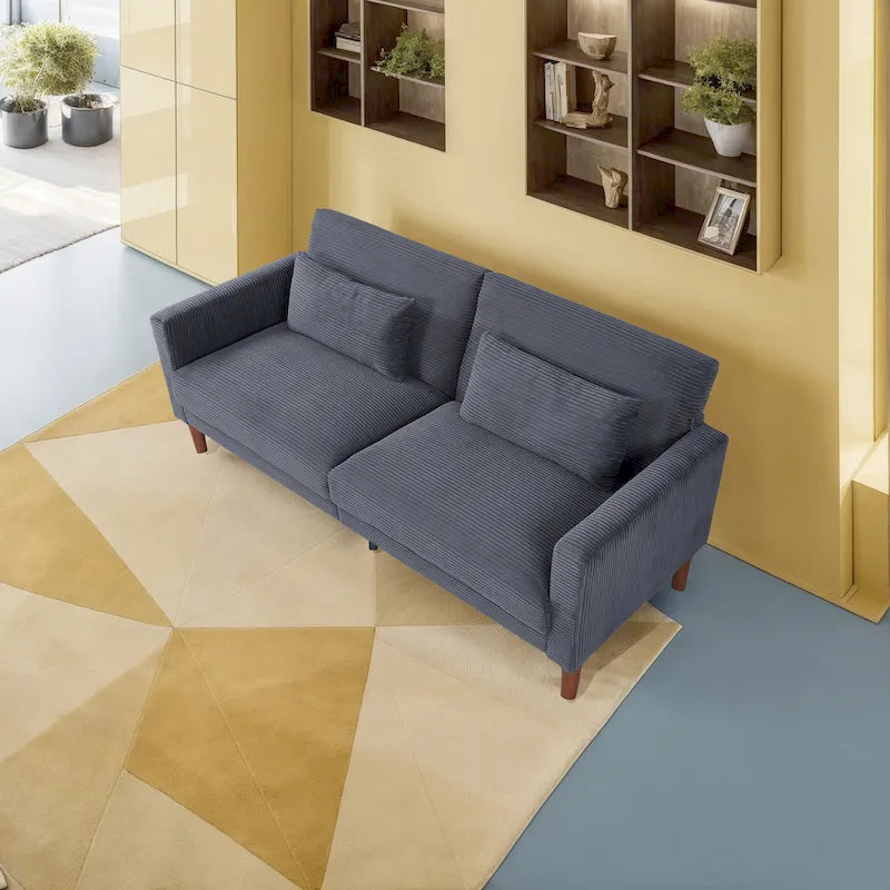 Corduroy 2-Seater Loveseat with Solid Wood Frame – Orange / Multi-color / Black / Beige / Grey