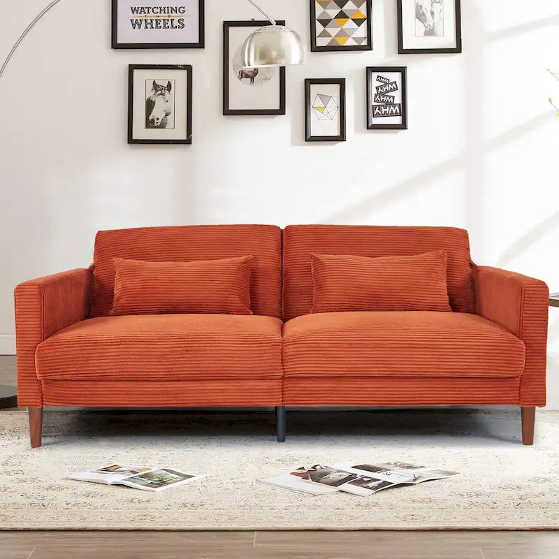 Corduroy 2-Seater Loveseat with Solid Wood Frame – Orange / Multi-color / Black / Beige / Grey