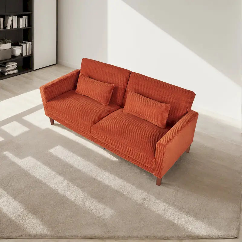 Corduroy 2-Seater Loveseat with Solid Wood Frame – Orange / Multi-color / Black / Beige / Grey