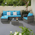 4-Pieces Outdoor Patio L-Shaped Sectional Sofa Set with Single Sofa & Glass Coffee Table