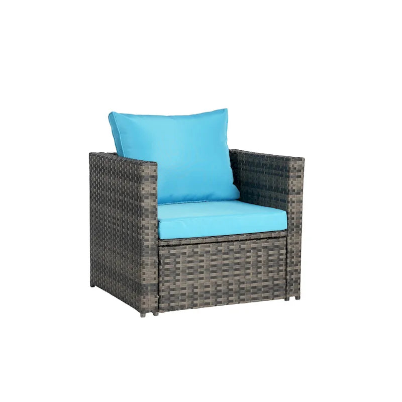 4-Pieces Outdoor Patio L-Shaped Sectional Sofa Set with Single Sofa & Glass Coffee Table