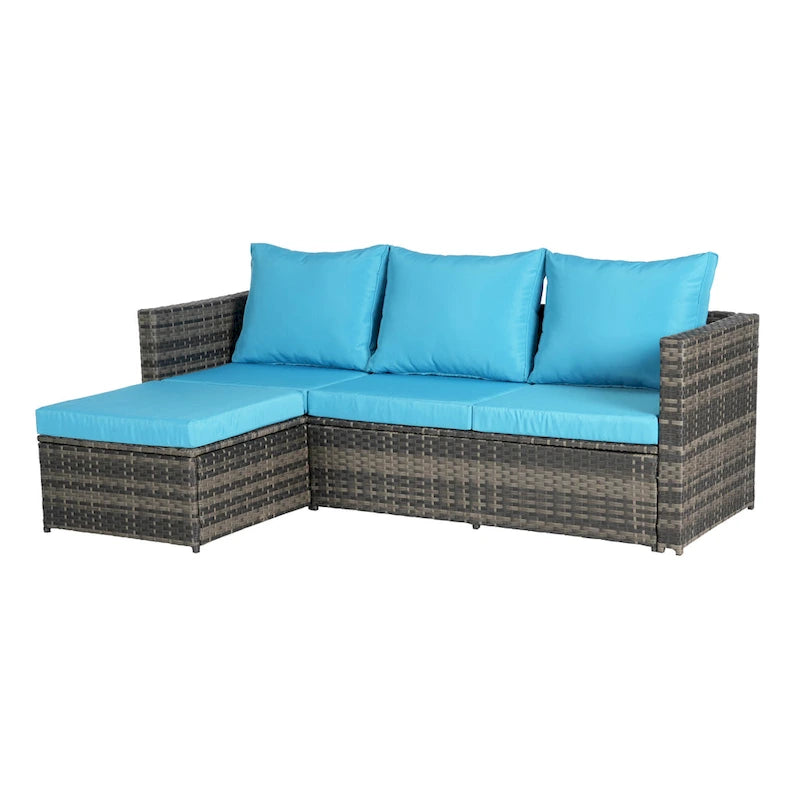 4-Pieces Outdoor Patio L-Shaped Sectional Sofa Set with Single Sofa & Glass Coffee Table