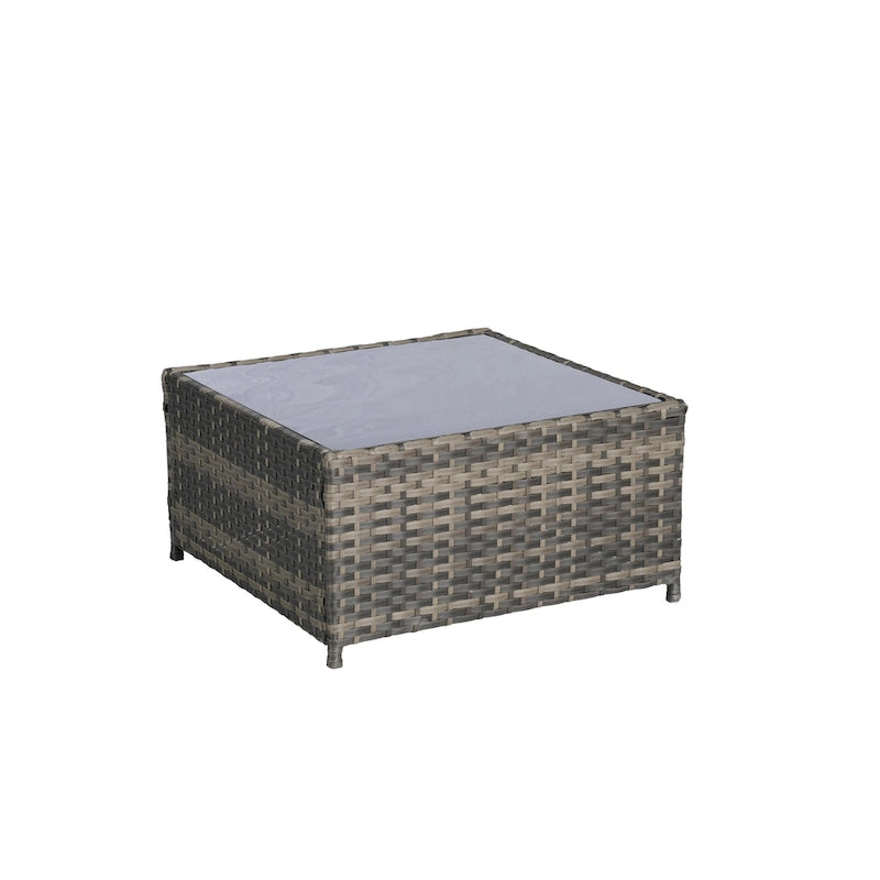 4-Pieces Outdoor Patio L-Shaped Sectional Sofa Set with Single Sofa & Glass Coffee Table