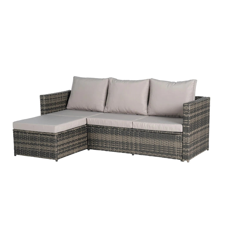 4-Pieces Outdoor Patio L-Shaped Sectional Sofa Set with Single Sofa & Glass Coffee Table