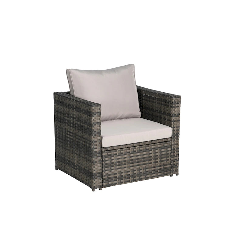 4-Pieces Outdoor Patio L-Shaped Sectional Sofa Set with Single Sofa & Glass Coffee Table