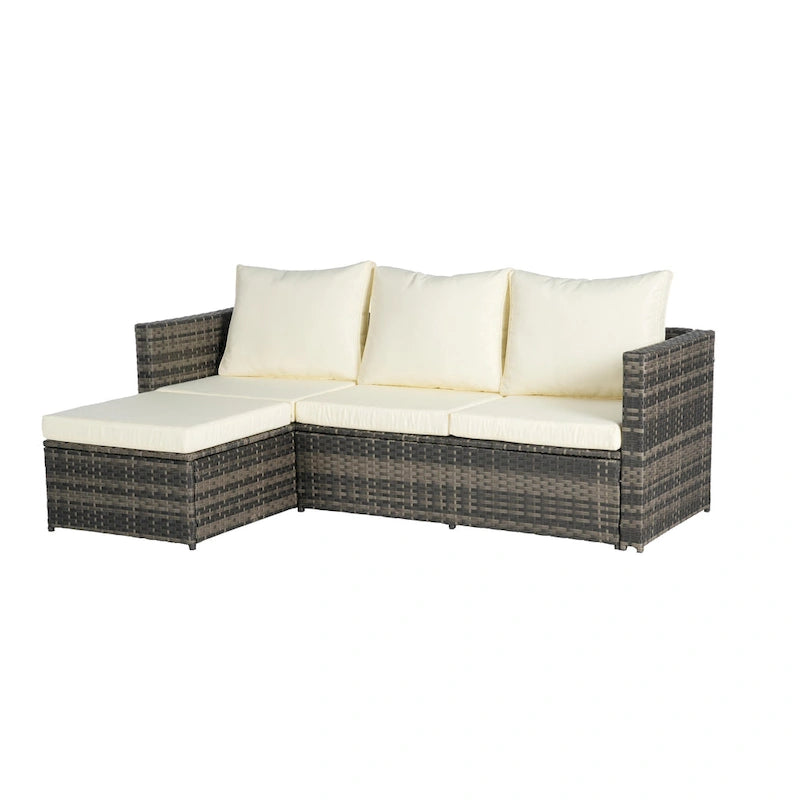 4-Pieces Outdoor Patio L-Shaped Sectional Sofa Set with Single Sofa & Glass Coffee Table