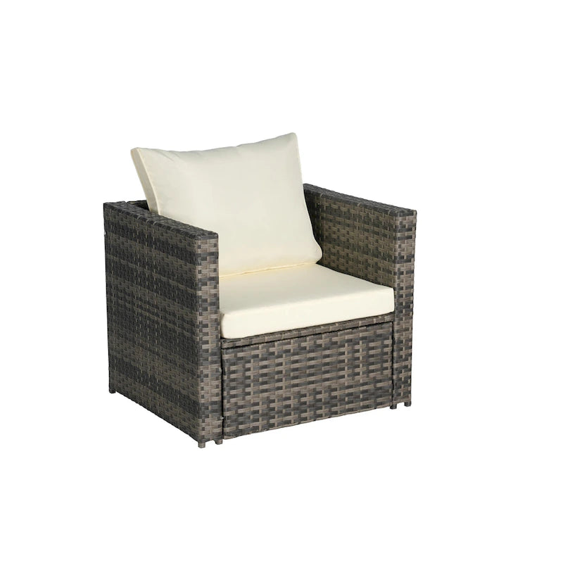 4-Pieces Outdoor Patio L-Shaped Sectional Sofa Set with Single Sofa & Glass Coffee Table