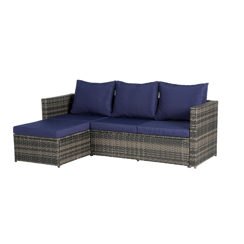 4-Pieces Outdoor Patio L-Shaped Sectional Sofa Set with Single Sofa & Glass Coffee Table