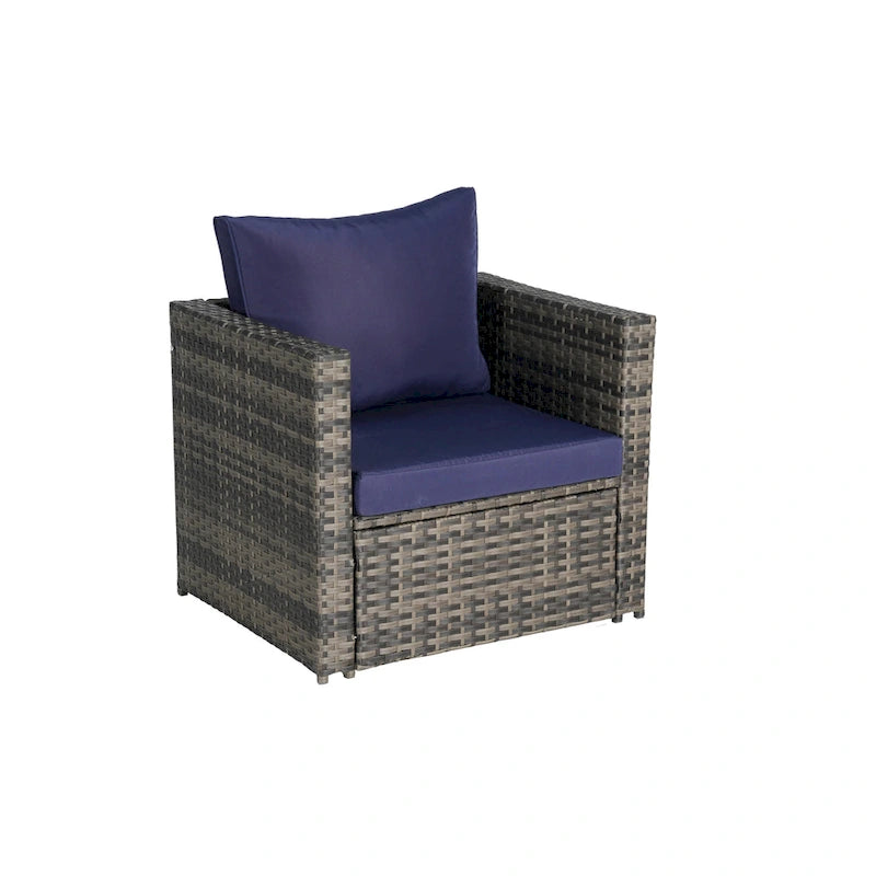4-Pieces Outdoor Patio L-Shaped Sectional Sofa Set with Single Sofa & Glass Coffee Table