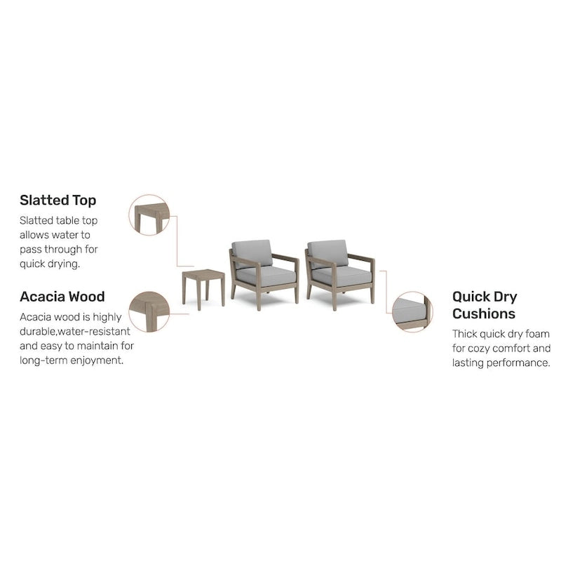 Homestyles Sustain Gray Wood Outdoor Lounge Armchair Pair and End Table