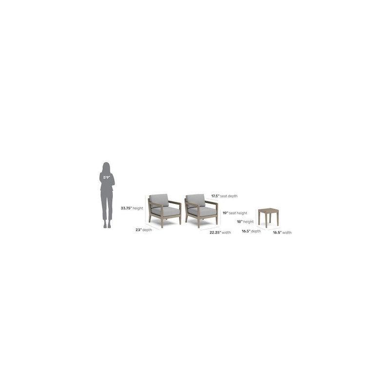 Homestyles Sustain Gray Wood Outdoor Lounge Armchair Pair and End Table