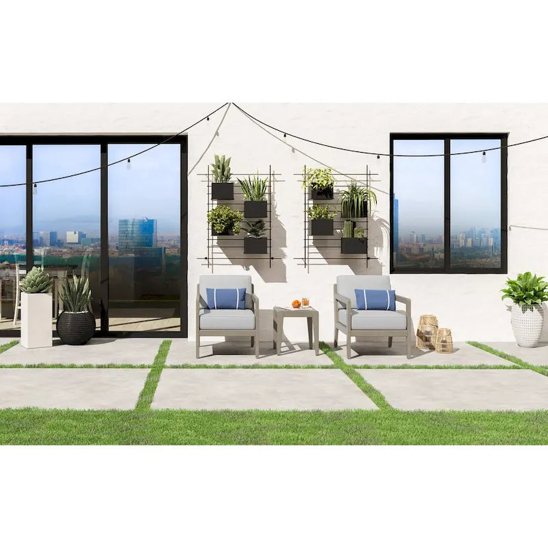 Homestyles Sustain Gray Wood Outdoor Lounge Armchair Pair and End Table