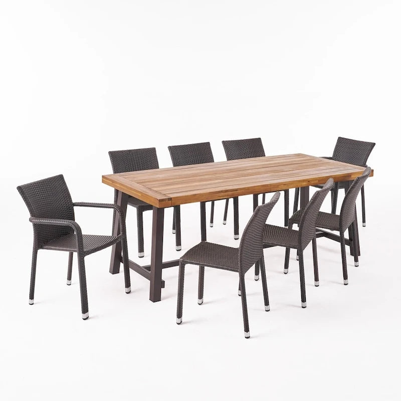 Fairgreen Outdoor 8 Seater Wood and Wicker Dining Set by Christopher Knight Home