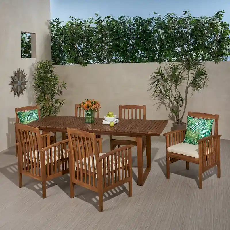 Sorrento Outdoor 6 Seater Expandable Acacia Wood Dining Set by Christopher Knight Home
