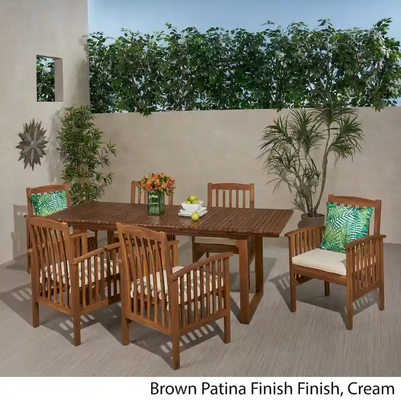 Sorrento Outdoor 6 Seater Expandable Acacia Wood Dining Set by Christopher Knight Home
