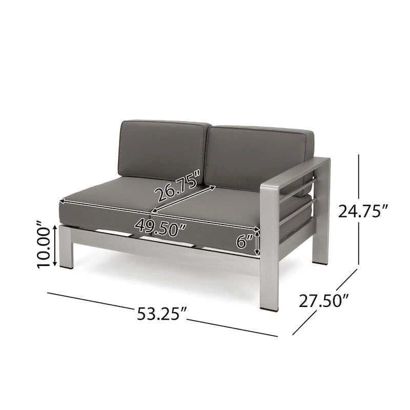 Cape Coral Outdoor 11 Seater Aluminum U-Shaped Sofa Sectional and Table Set by Christopher Knight Home