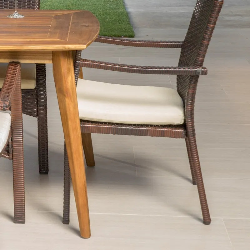 Talbot Outdoor 7-piece Wood Rectangle Dining Set with Cushions by Christopher Knight Home