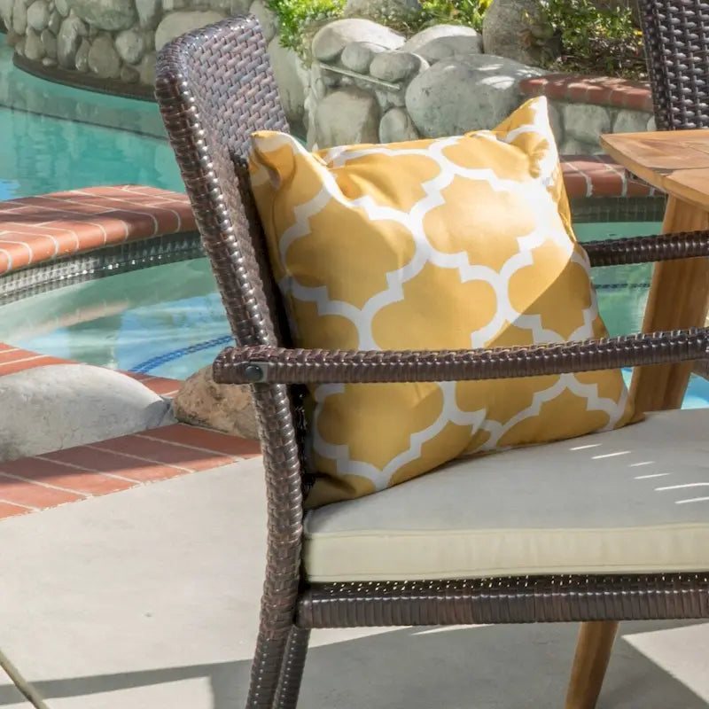 Talbot Outdoor 7-piece Wood Rectangle Dining Set with Cushions by Christopher Knight Home