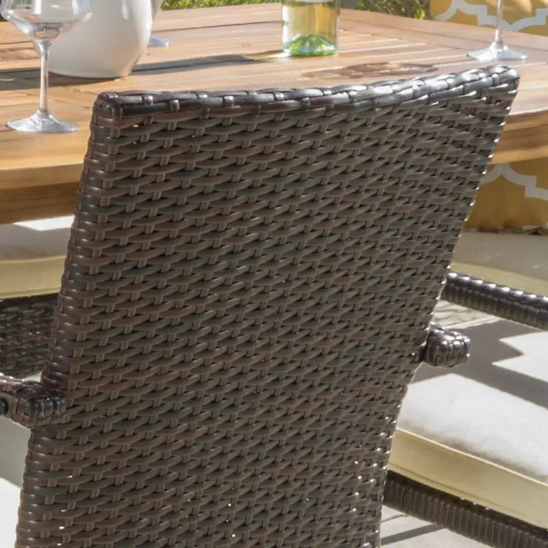 Talbot Outdoor 7-piece Wood Rectangle Dining Set with Cushions by Christopher Knight Home