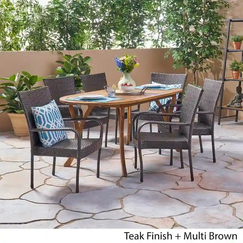 Jasper Outdoor 7 Piece Acacia Wood and Wicker Dining Set by Christopher Knight Home