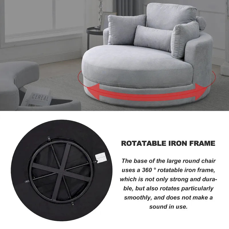 Fabric Swivel Barrel Chair with Storage Ottoman – Light Grey / Beige, Single Seat