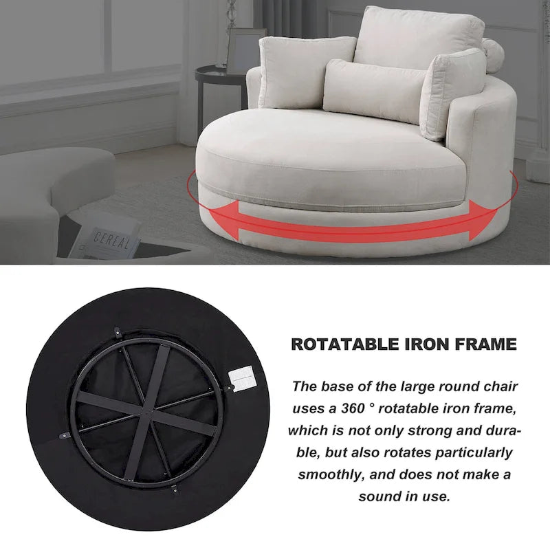 Fabric Swivel Barrel Chair with Storage Ottoman – Light Grey / Beige, Single Seat
