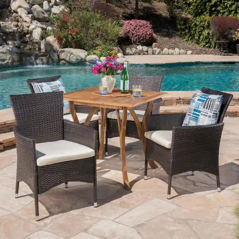 Christopher Knight Home Danby Outdoor 5-Piece Acacia Wood and Wicker Dining Set