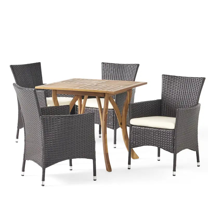 Christopher Knight Home Danby Outdoor 5-Piece Acacia Wood and Wicker Dining Set