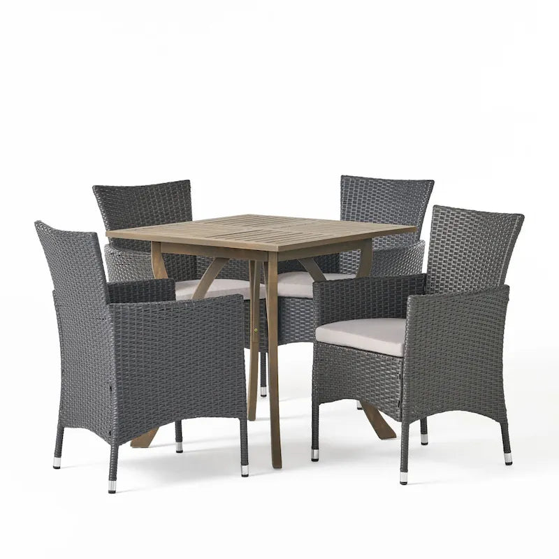 Christopher Knight Home Danby Outdoor 5-Piece Acacia Wood and Wicker Dining Set