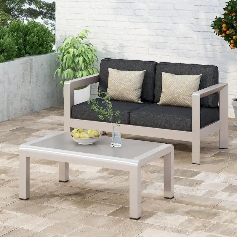 Aviara Aluminum Loveseat and Coffee Table by Christopher Knight Home