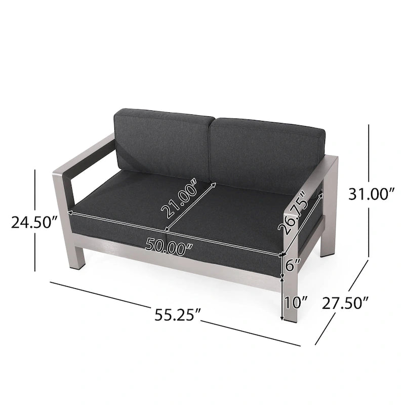 Aviara Aluminum Loveseat and Coffee Table by Christopher Knight Home