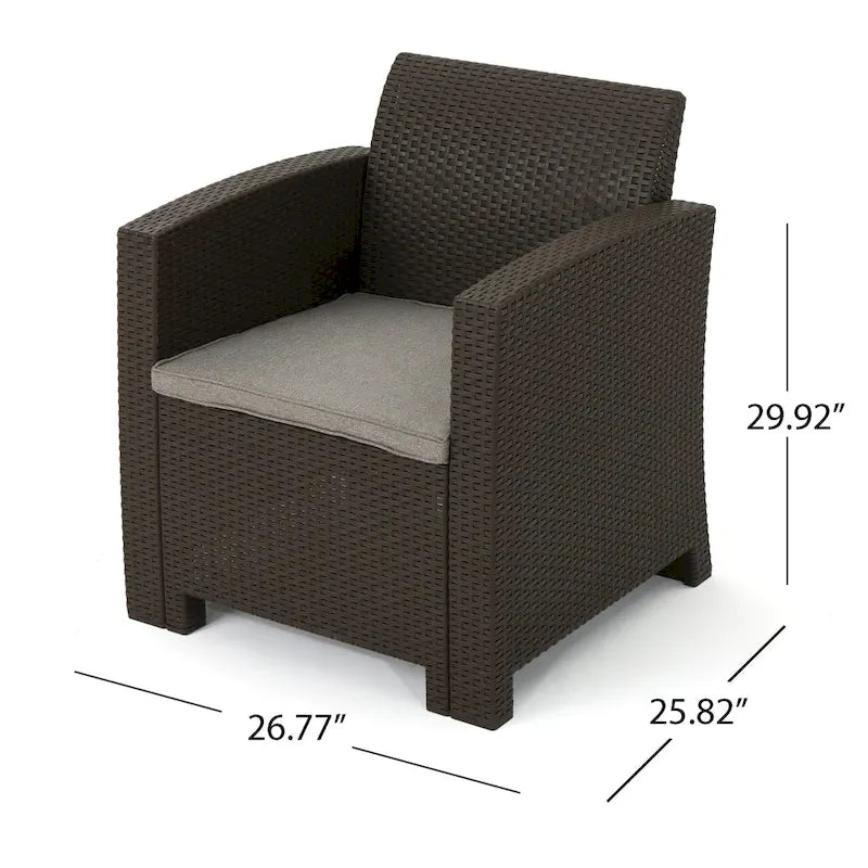 Houston Outdoor 2-Seater Wicker Print Club Chair Chat Set with Fire Pit by Christopher Knight Home