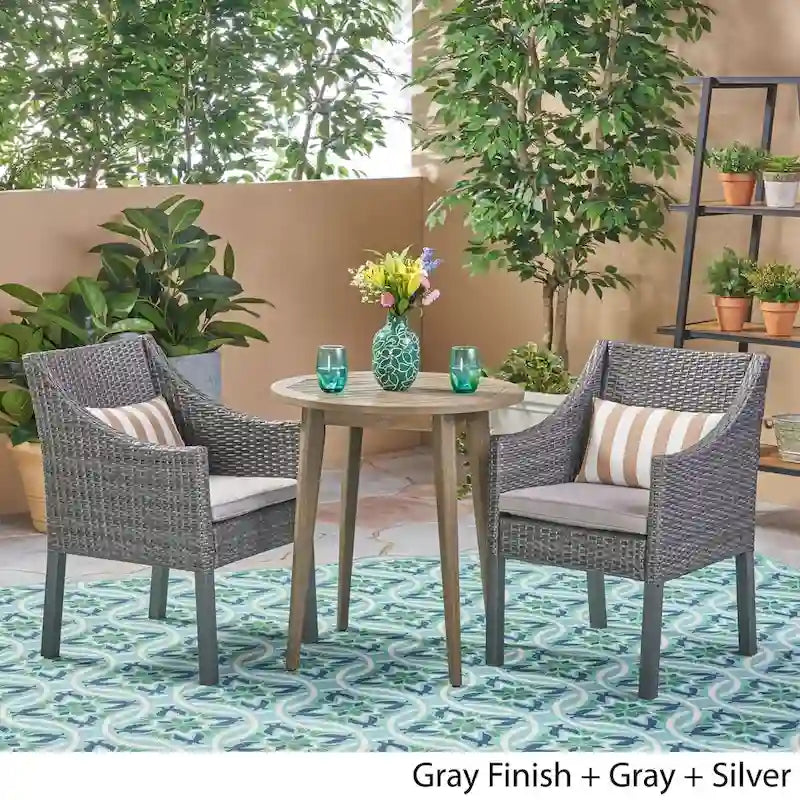 Nicola Outdoor 3 Piece Wood and Wicker Bistro Set by Christopher Knight Home - N/A