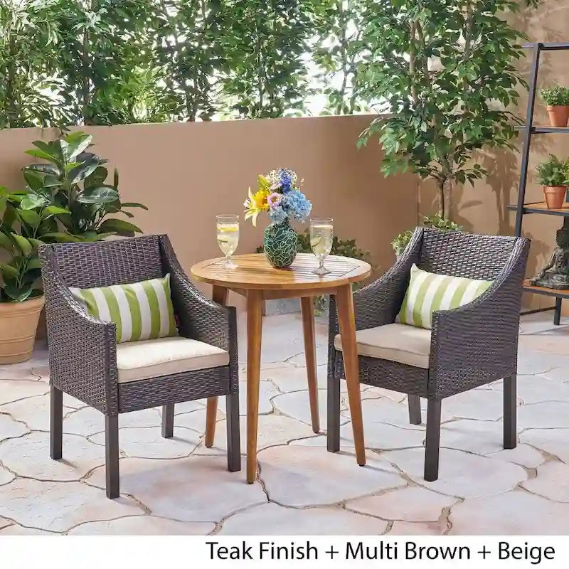 Nicola Outdoor 3 Piece Wood and Wicker Bistro Set by Christopher Knight Home - N/A