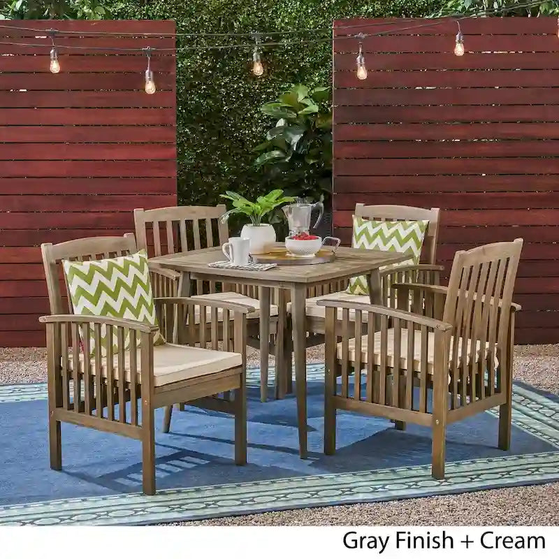 Casa Outdoor 4-Seater 36  Square Acacia Dining Set with Straight Legs by Christopher Knight Home