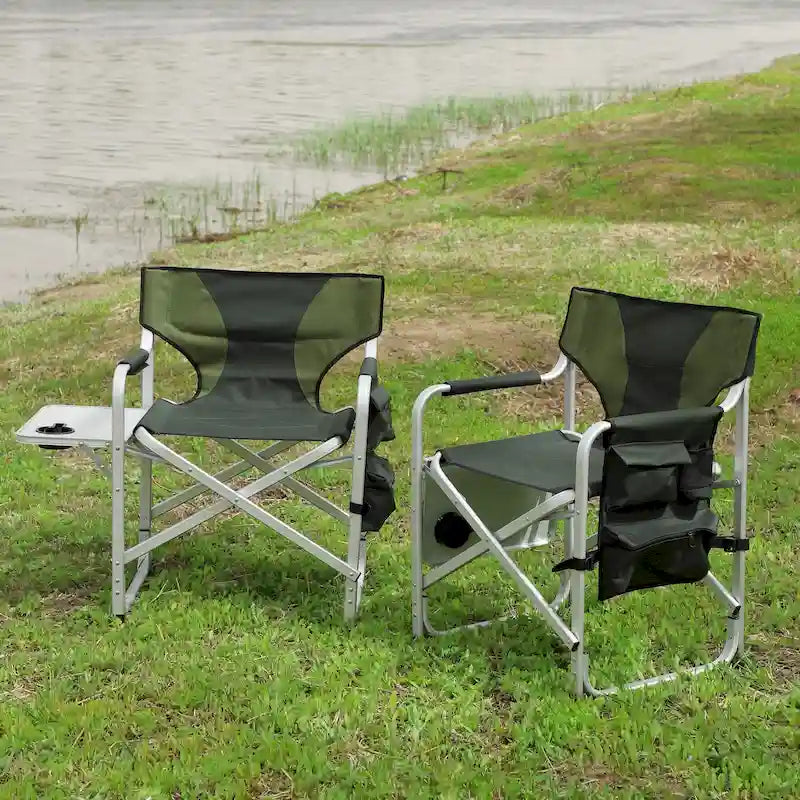 Padded Folding Outdoor Chairs with Side Table (Set of 2)