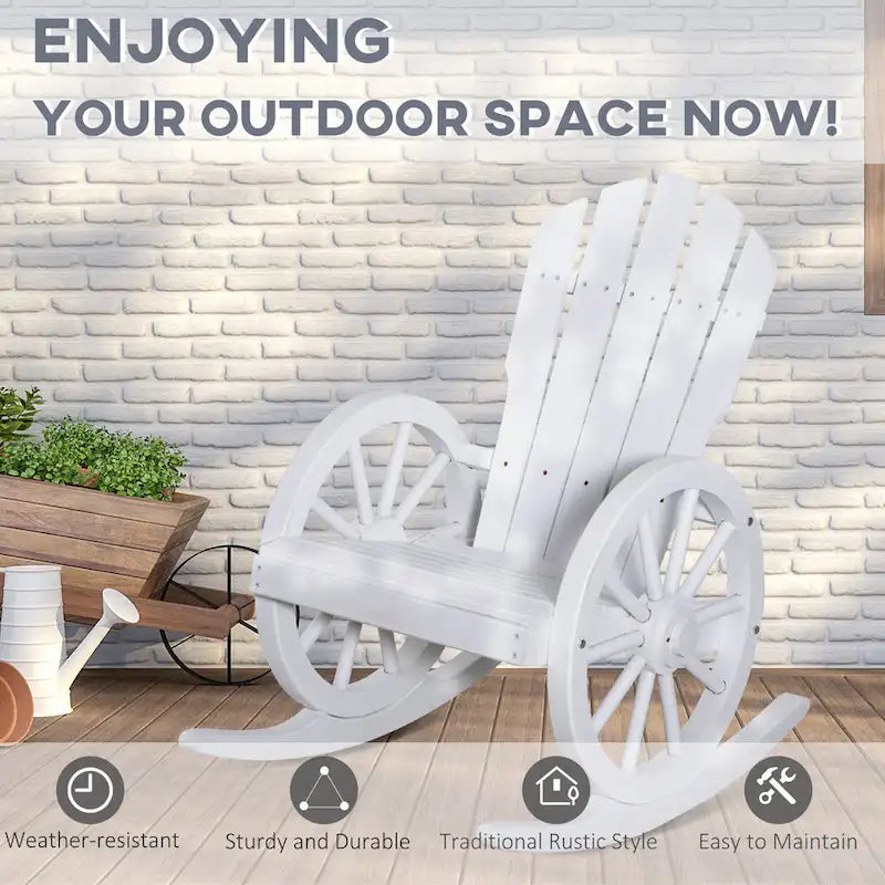 Outsunny Adirondack Rocking Chair with Slatted Design and Oversize Back for Porch, Poolside, or Garden Lounging