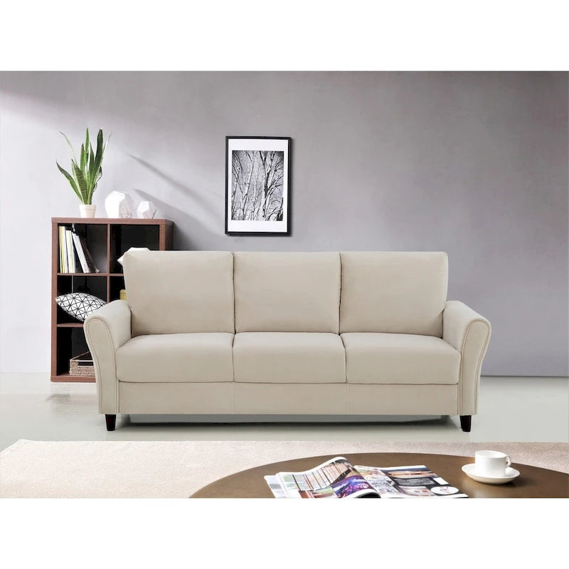 Velvet Sofa with Sloped Arms – Rose / Grey / Ivory / Dark Blue, 3-Seat