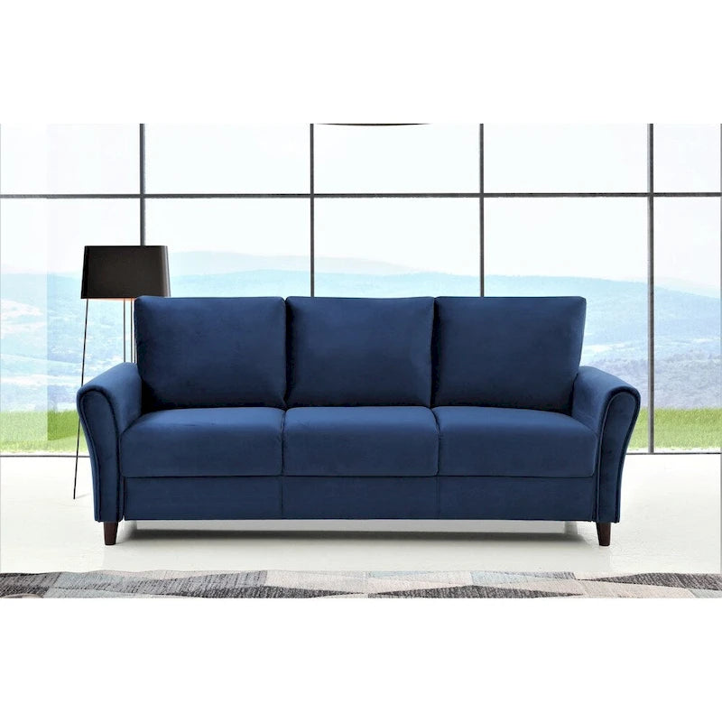 Velvet Sofa with Sloped Arms – Rose / Grey / Ivory / Dark Blue, 3-Seat
