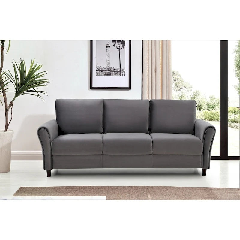 Velvet Sofa with Sloped Arms – Rose / Grey / Ivory / Dark Blue, 3-Seat