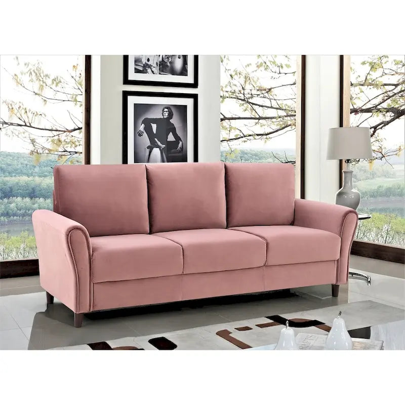 Velvet Sofa with Sloped Arms – Rose / Grey / Ivory / Dark Blue, 3-Seat