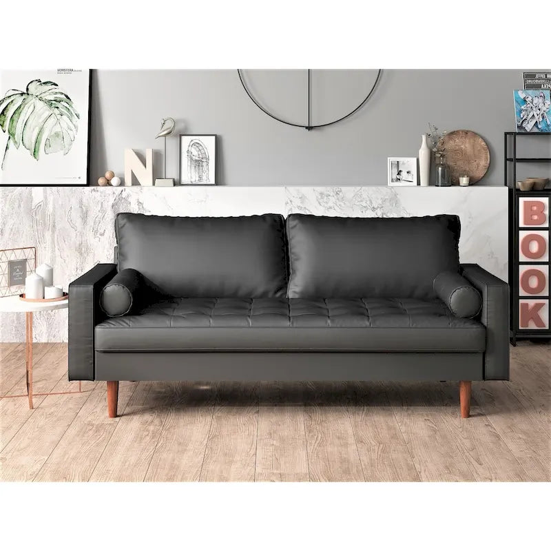 Faux Leather Mid-Century Loveseat – 2-Seat, Multiple Colors