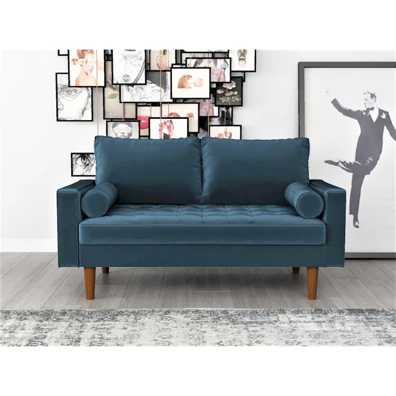 Faux Leather Mid-Century Loveseat – 2-Seat, Multiple Colors