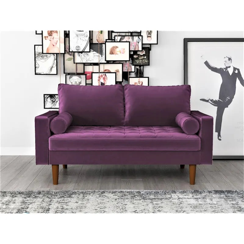 Faux Leather Mid-Century Loveseat – 2-Seat, Multiple Colors
