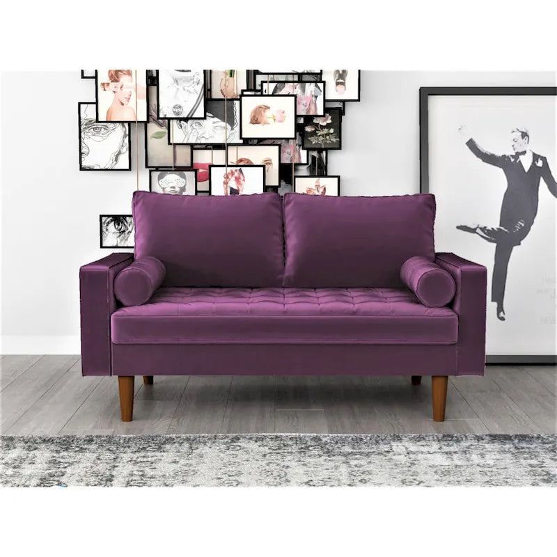 Faux Leather Mid-Century Loveseat – 2-Seat, Multiple Colors