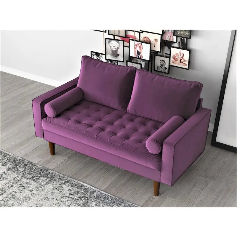 Faux Leather Mid-Century Loveseat – 2-Seat, Multiple Colors