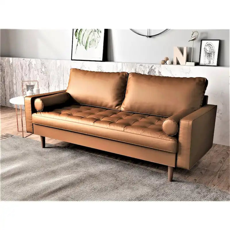 Faux Leather Mid-Century Loveseat – 2-Seat, Multiple Colors