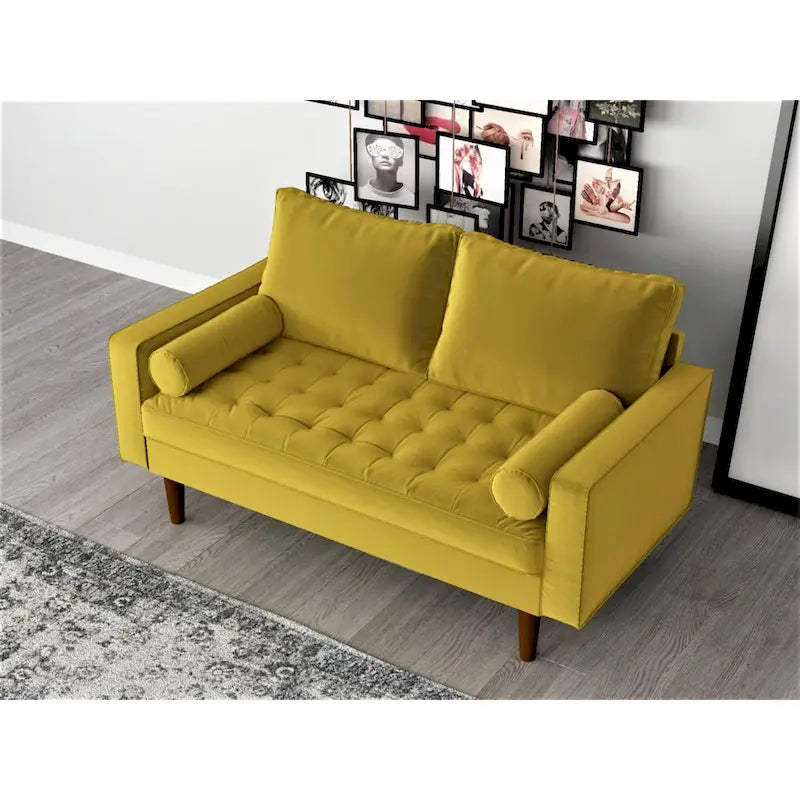 Faux Leather Mid-Century Loveseat – 2-Seat, Multiple Colors